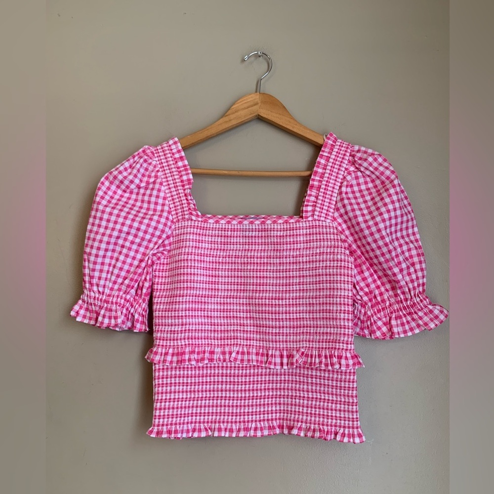 Cece Puff Sleeve Top Pink White Gingham Smocked Coquette Spring Easter Small